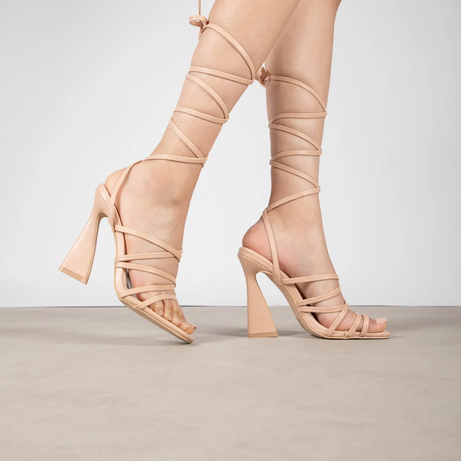 BEBO Harperr Lace Up Heel in Nude