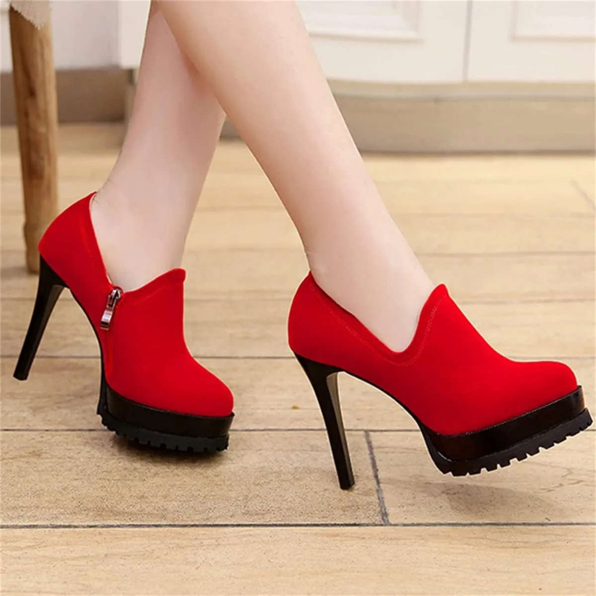 Betastella Women's Stiletto Platform Ankle Booties High Heel Pumps With Side Zip