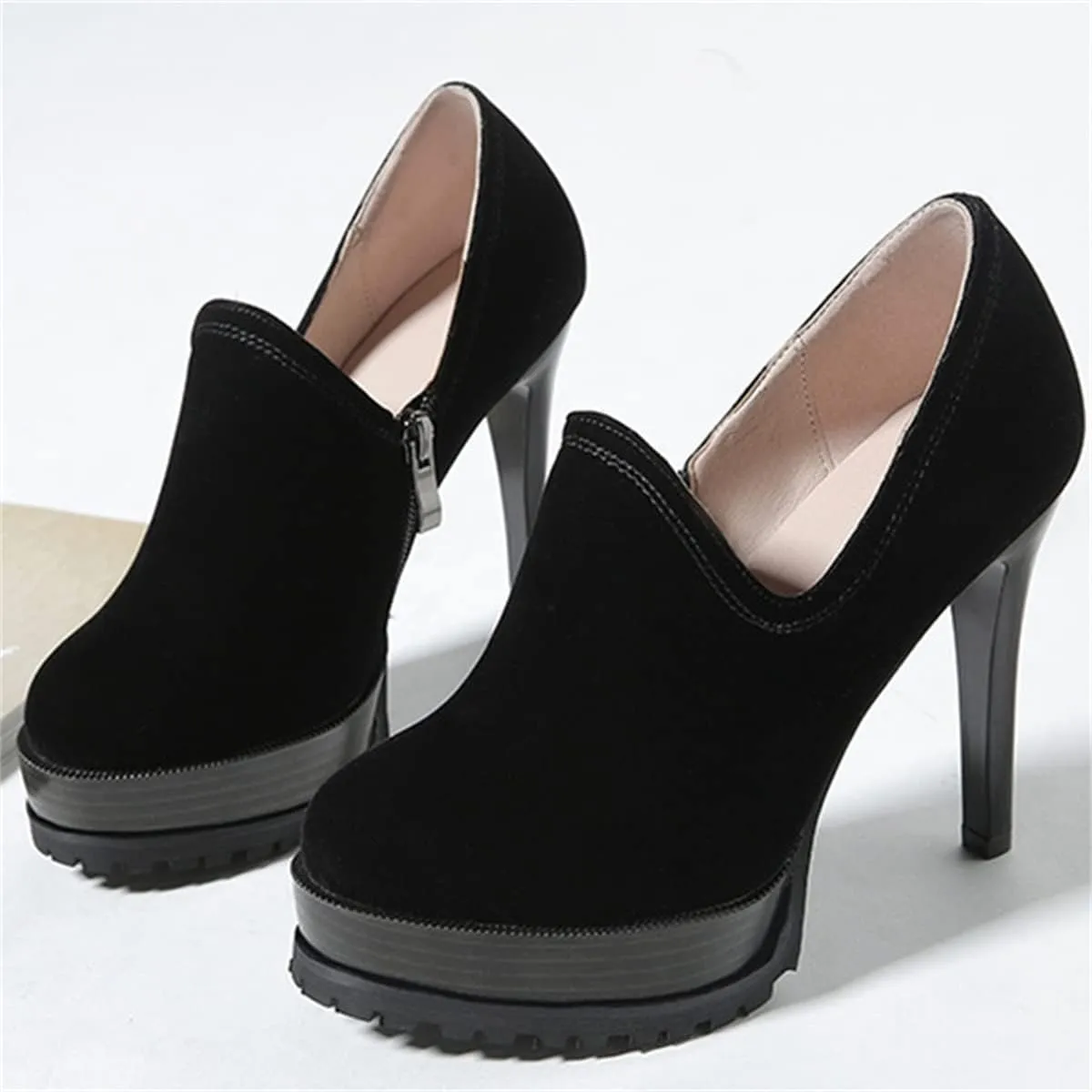 Betastella Women's Stiletto Platform Ankle Booties High Heel Pumps With Side Zip