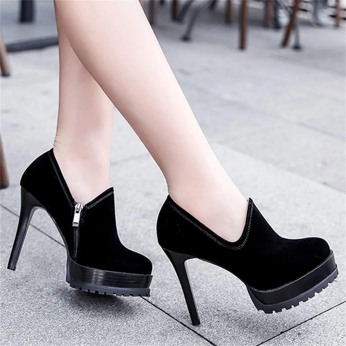 Betastella Women's Stiletto Platform Ankle Booties High Heel Pumps With Side Zip