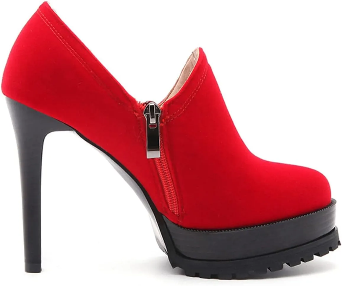 Betastella Women's Stiletto Platform Ankle Booties High Heel Pumps With Side Zip