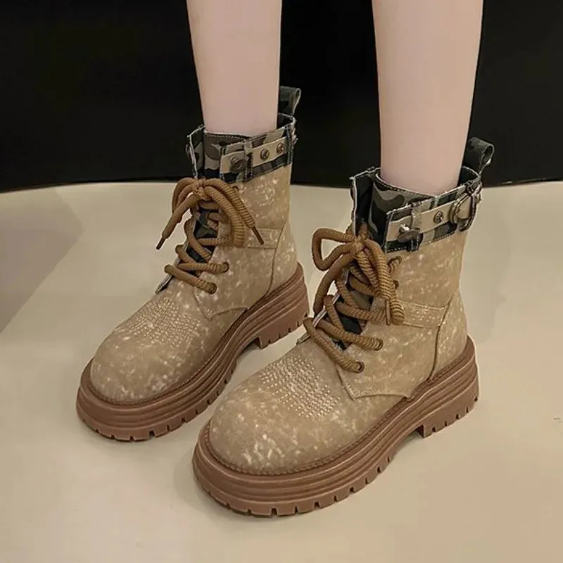 binfenxie  -  Winter Women Workwear Boots Women Ankle Boots Platform Chunky Mid Heels Shoes New Fashion Trend Goth Retro Motorcycle Boots