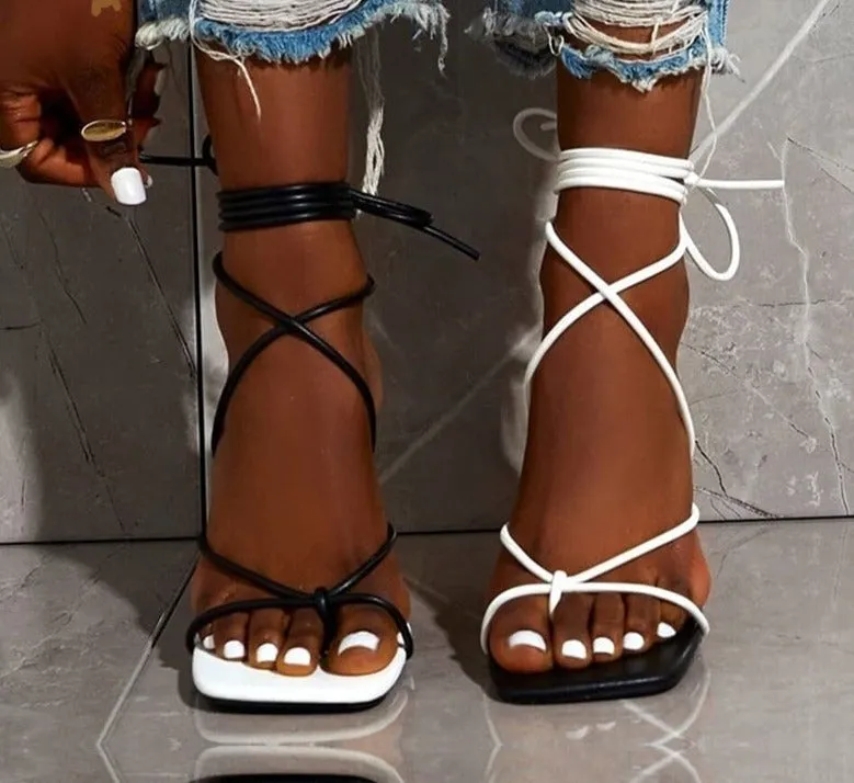 Black and White Strappy Heels