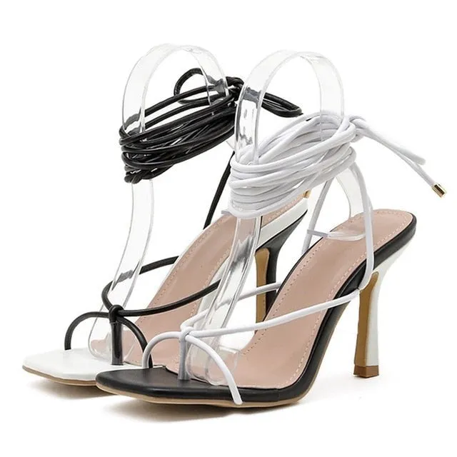 Black and White Strappy Heels