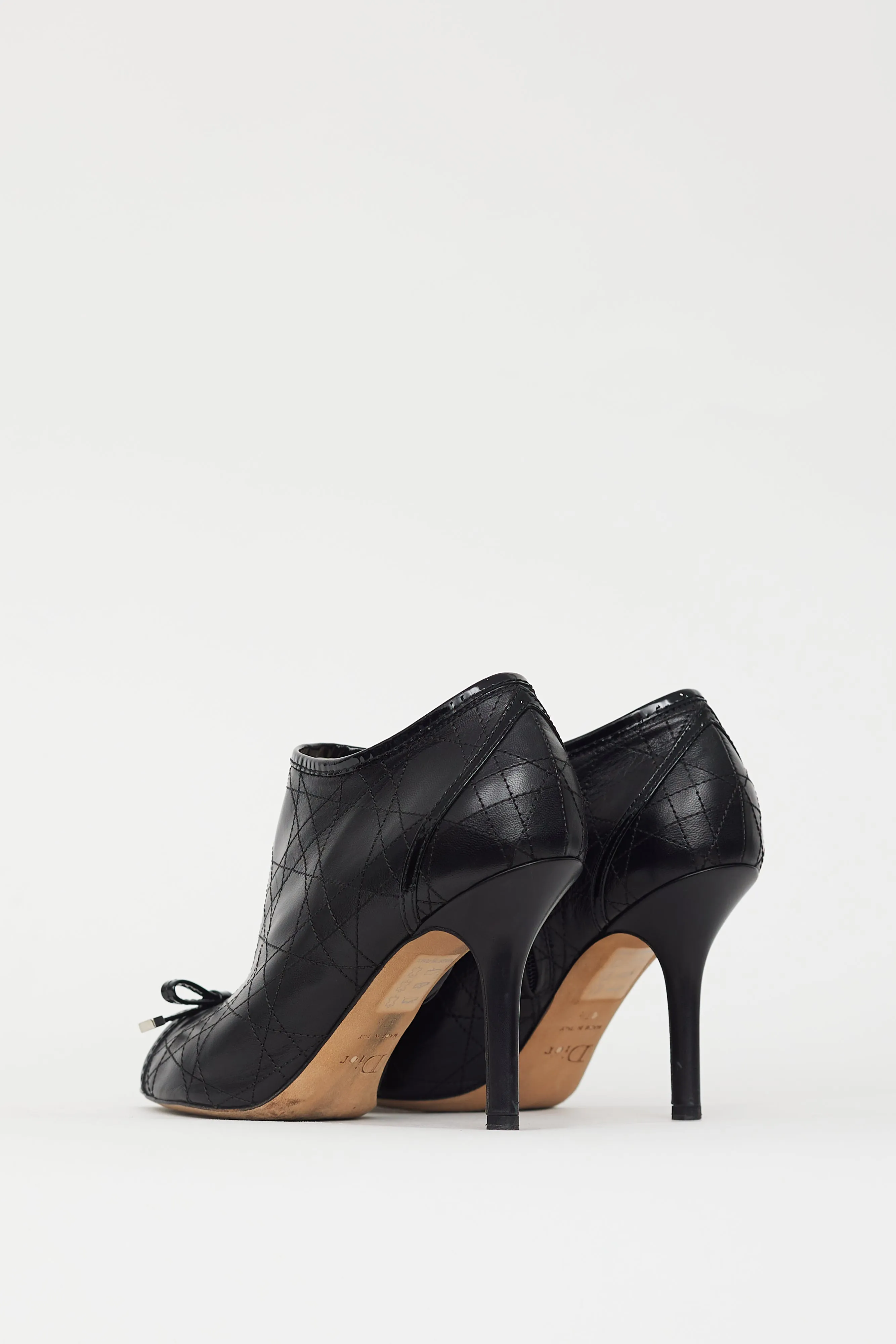 Black Cannage Leather Peep Toe Bootie
