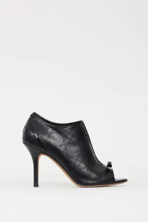 Black Cannage Leather Peep Toe Bootie