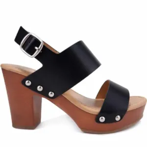 Black Chunky Heel Sandal
