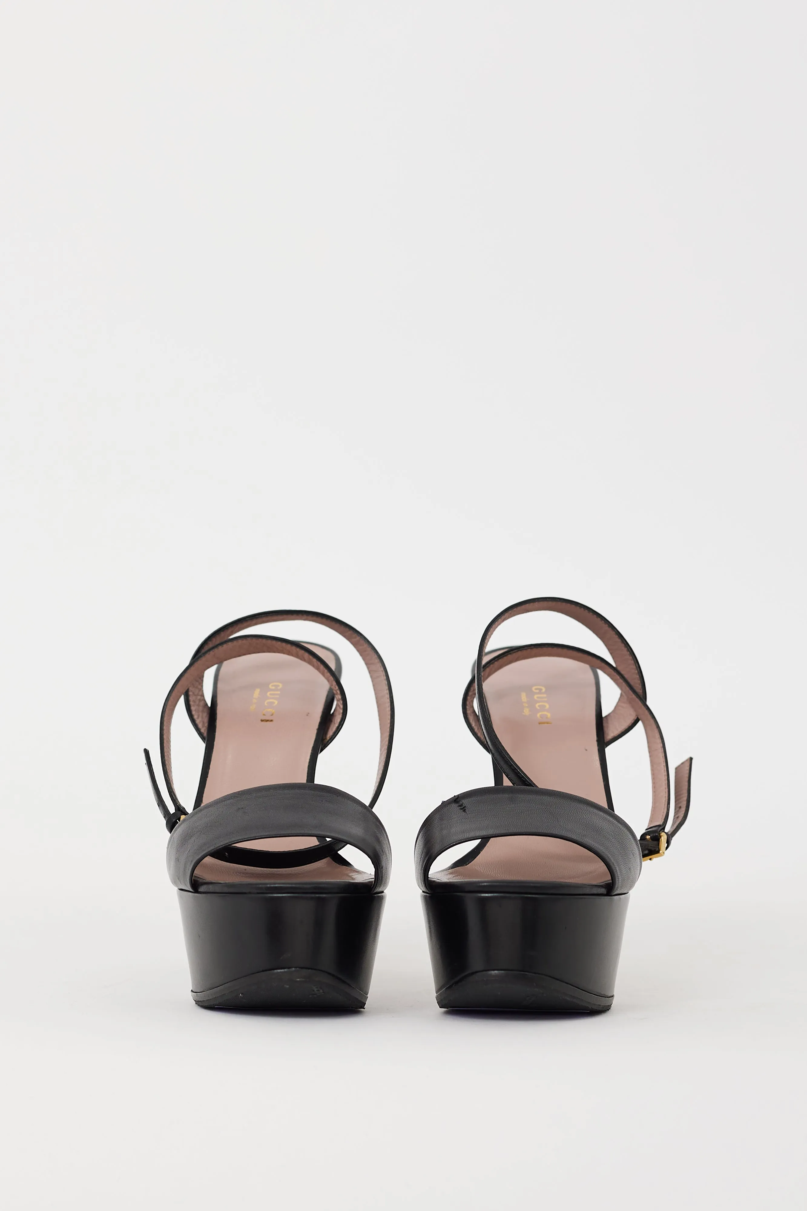 Black Leather Ankle Wrap Heel