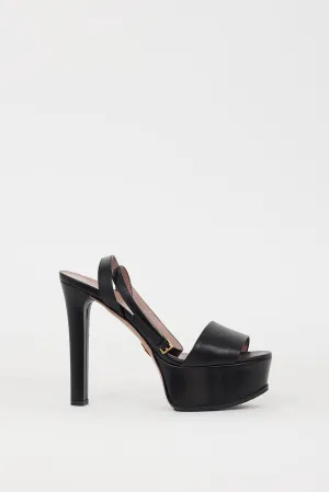 Black Leather Ankle Wrap Heel