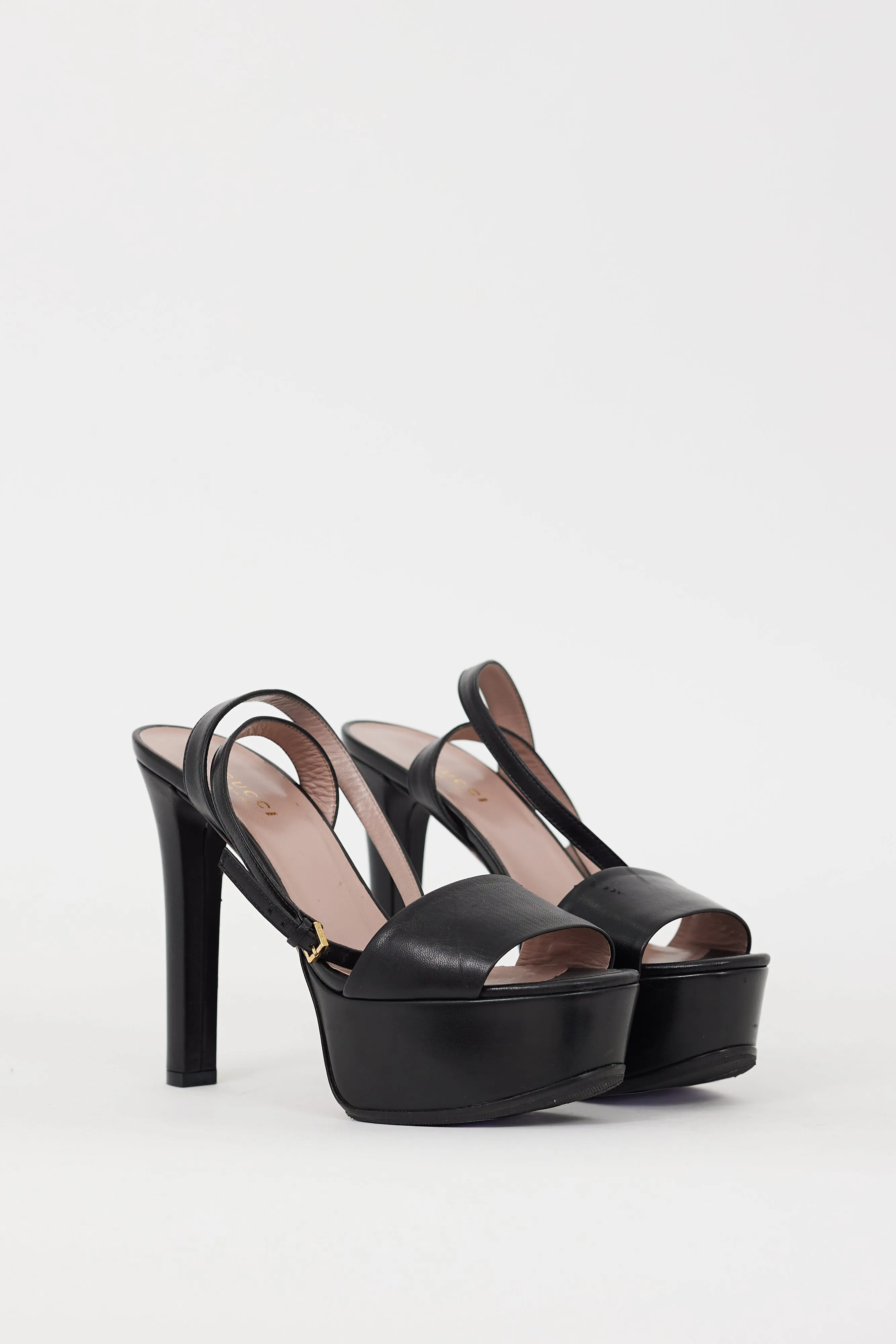 Black Leather Ankle Wrap Heel
