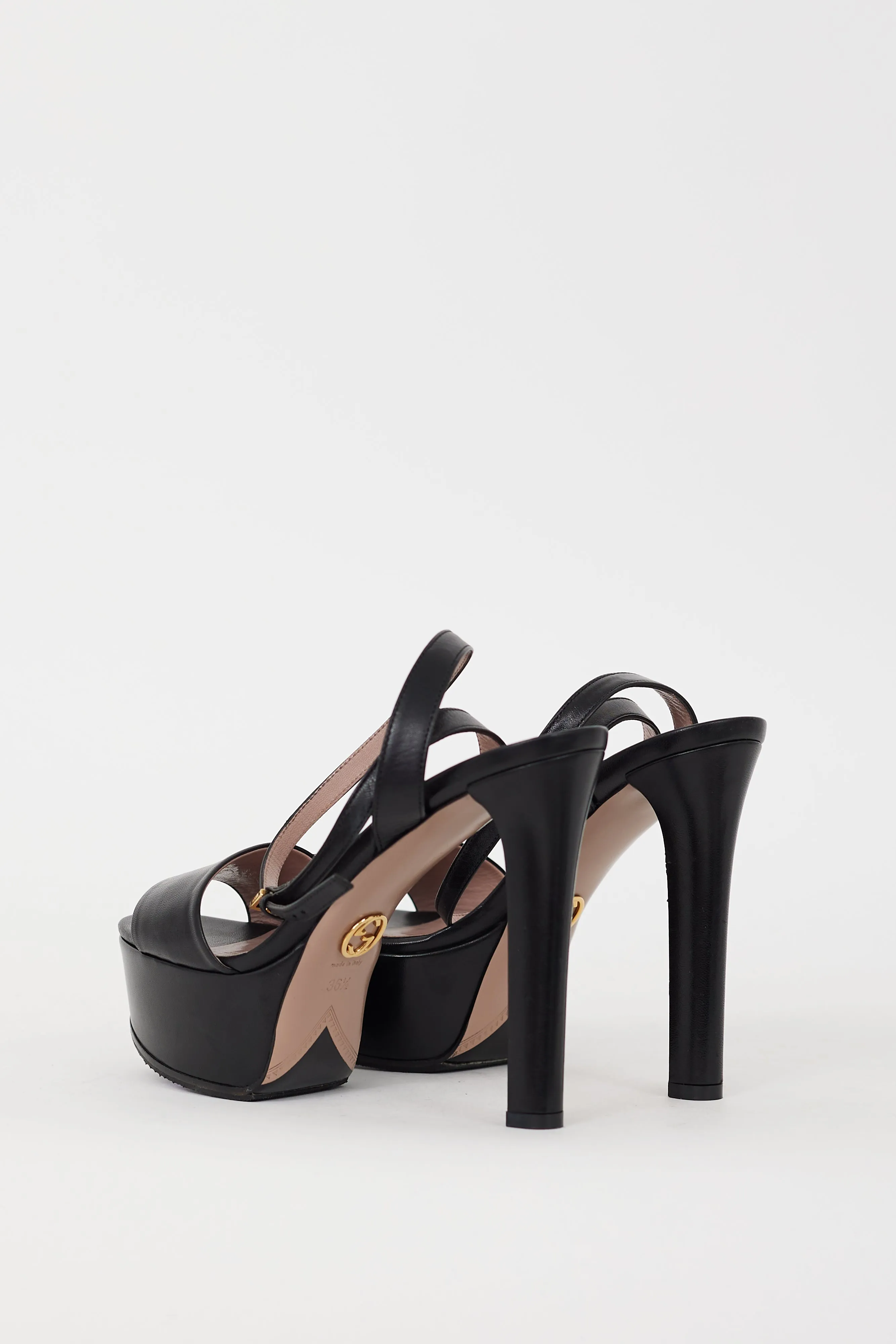 Black Leather Ankle Wrap Heel