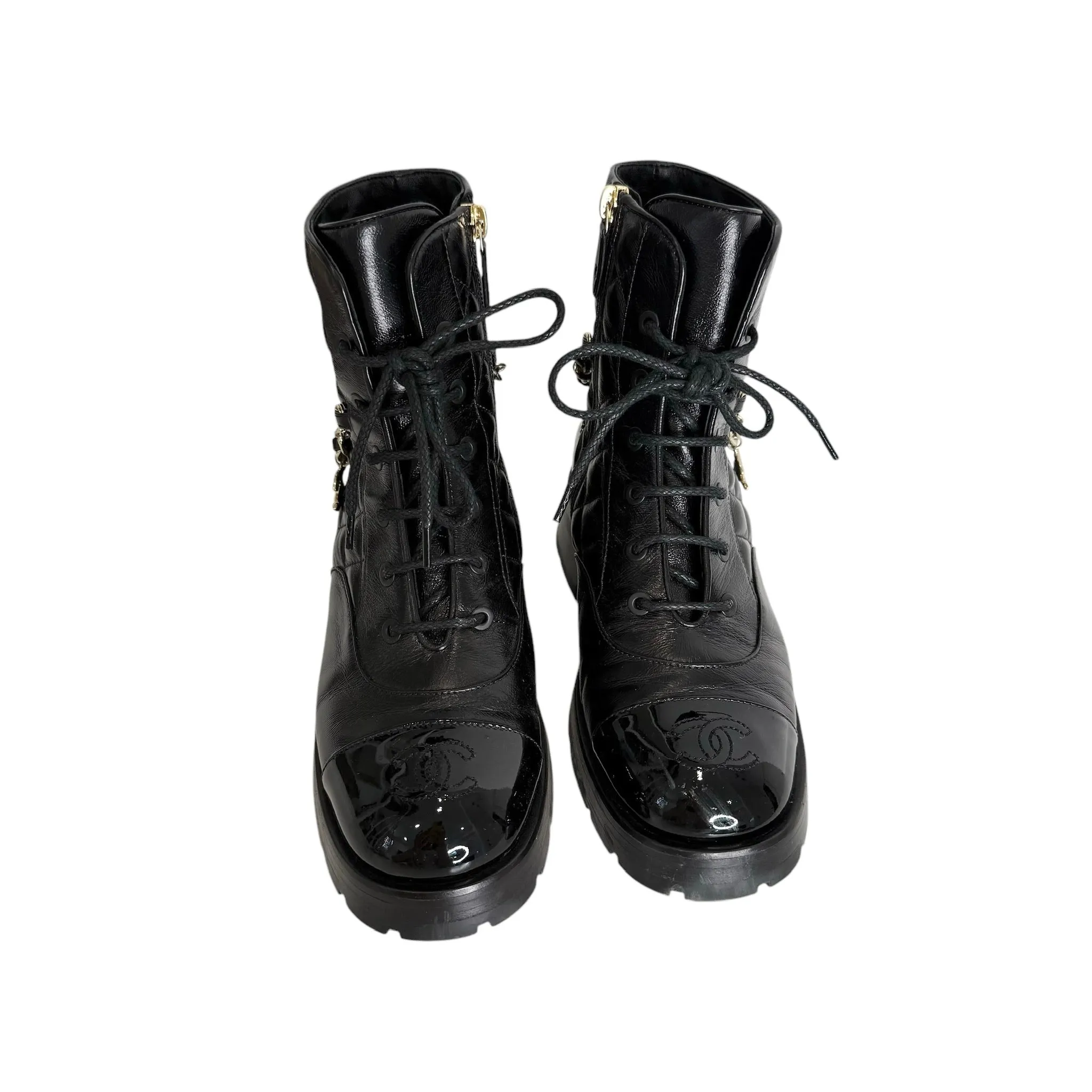 Black Logo Combat Boots - 8