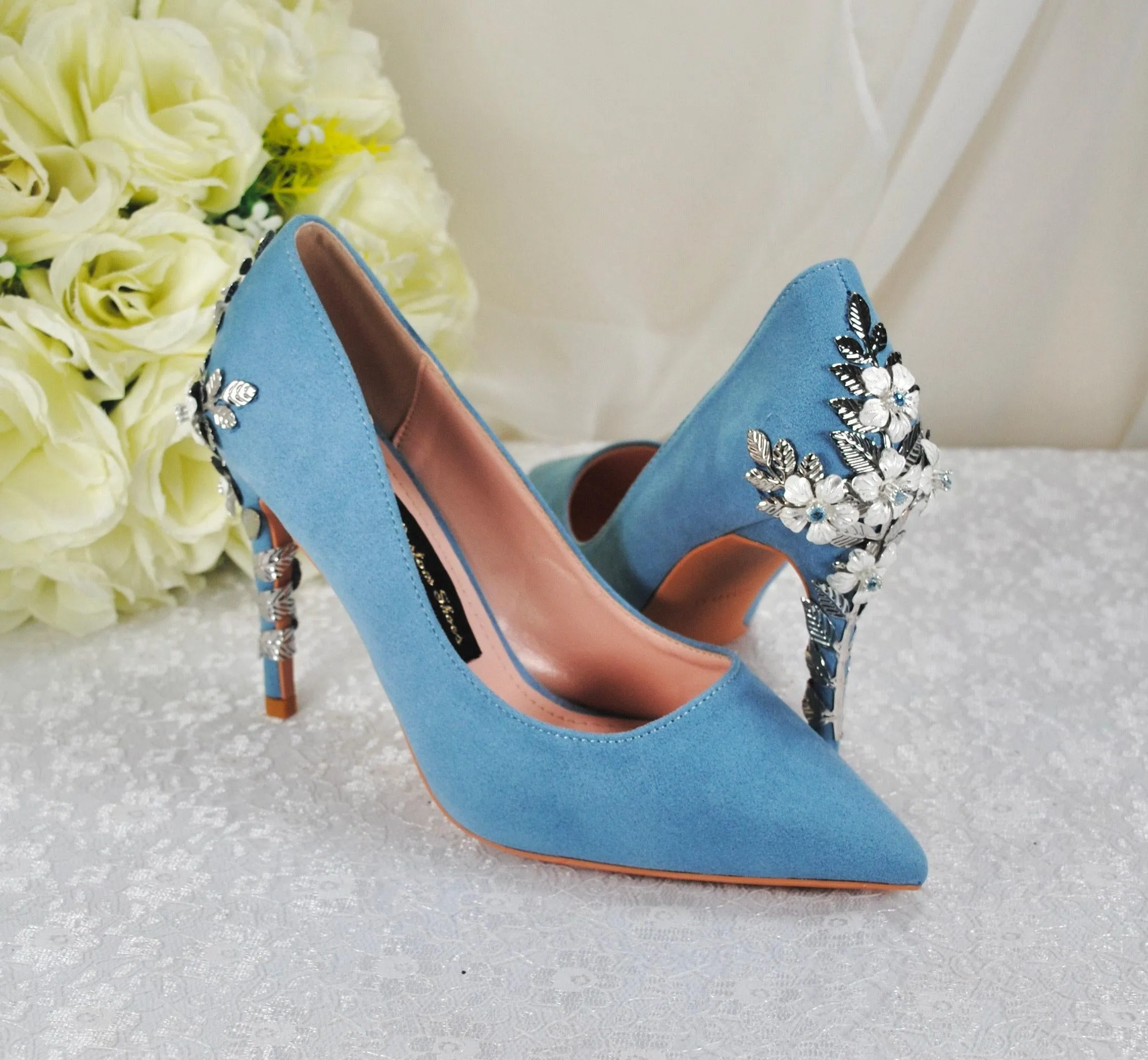 Blue Suede Wedding Shoes Size UK7/US9.5