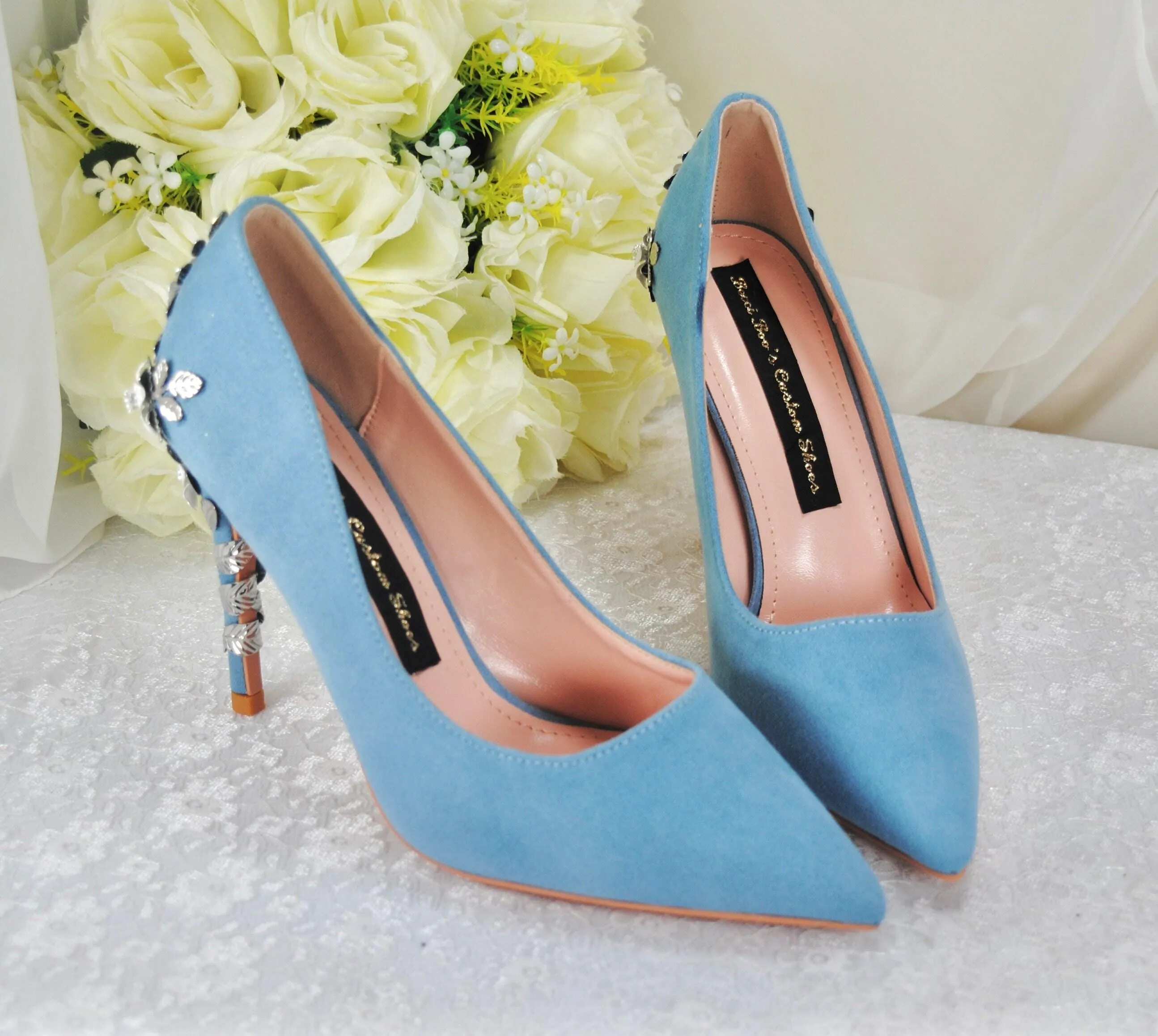 Blue Suede Wedding Shoes Size UK7/US9.5