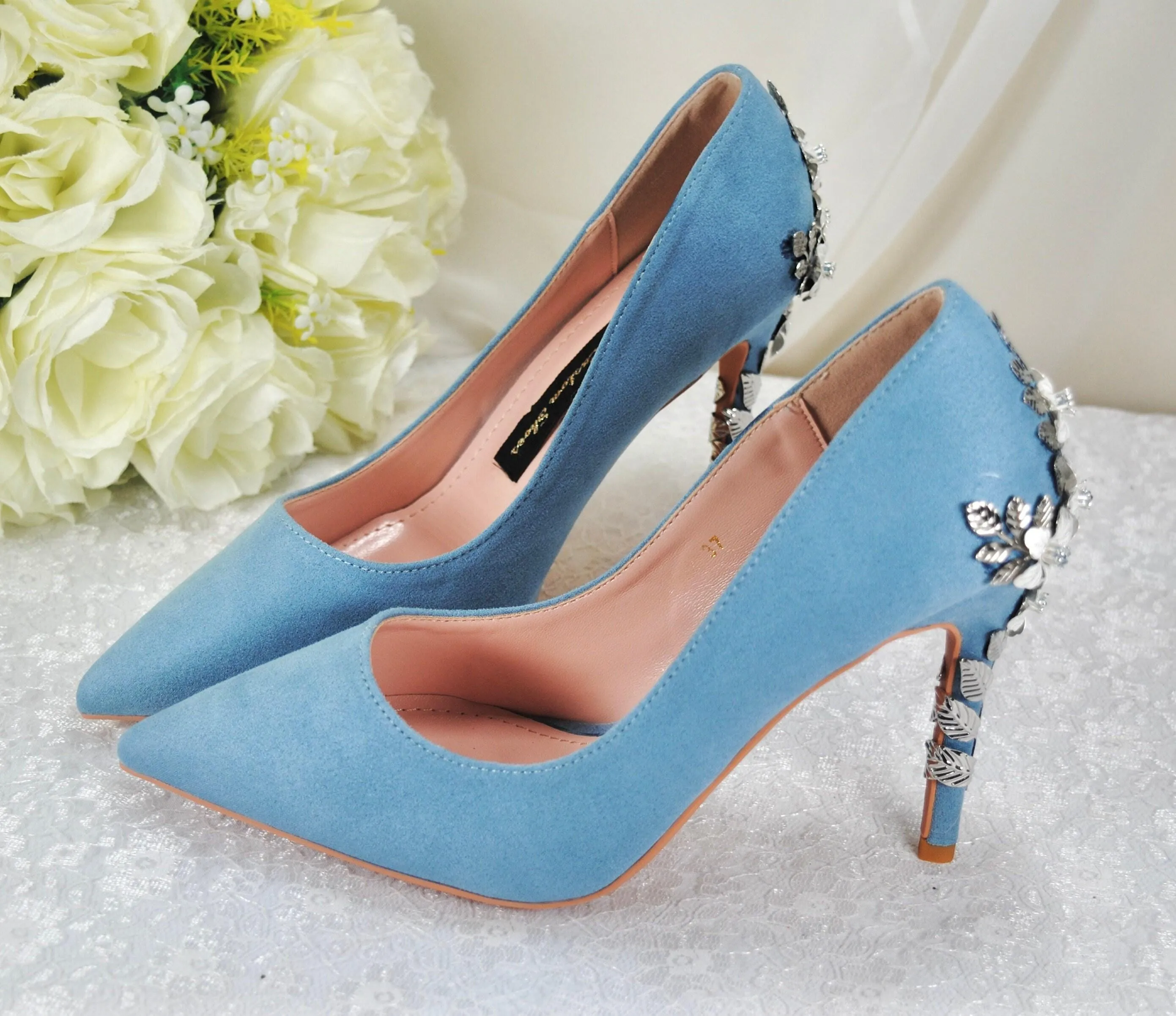 Blue Suede Wedding Shoes Size UK7/US9.5