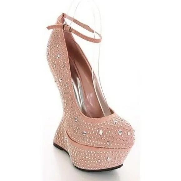 Blush Ankle Strap Wedges