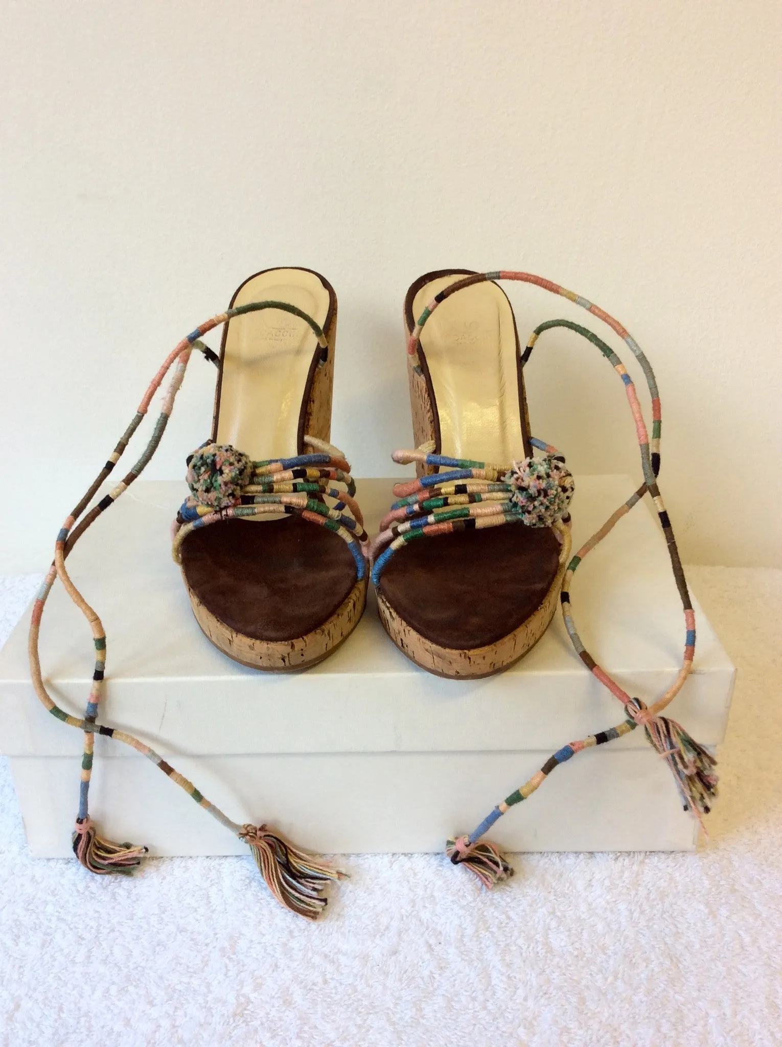 BOCCACCINI MULTI COLOURED WEDGE HEEL SANDALS SIZE 4/37