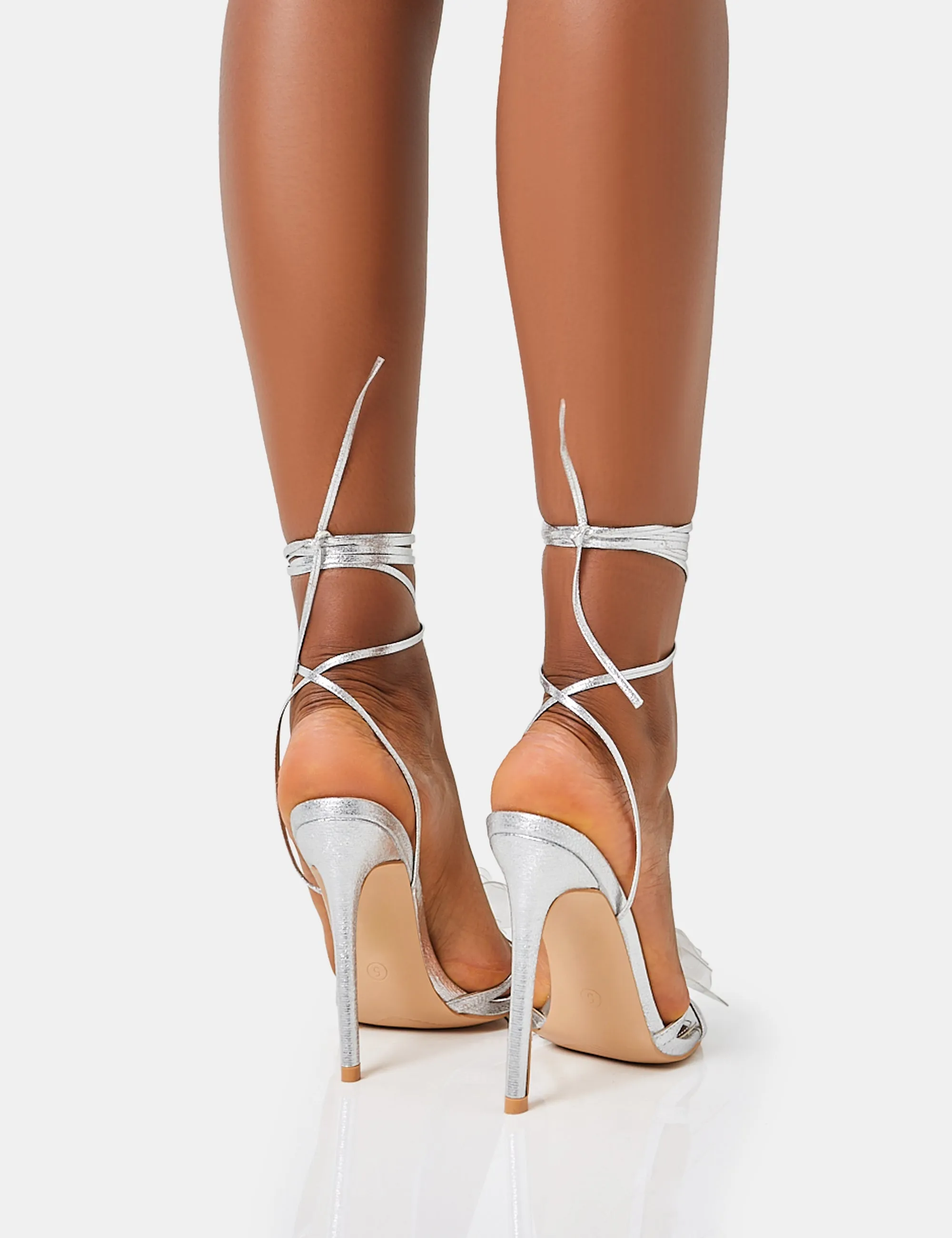 Bonny Metallic Silver Flower Detail Barley There Stiletto High Heels