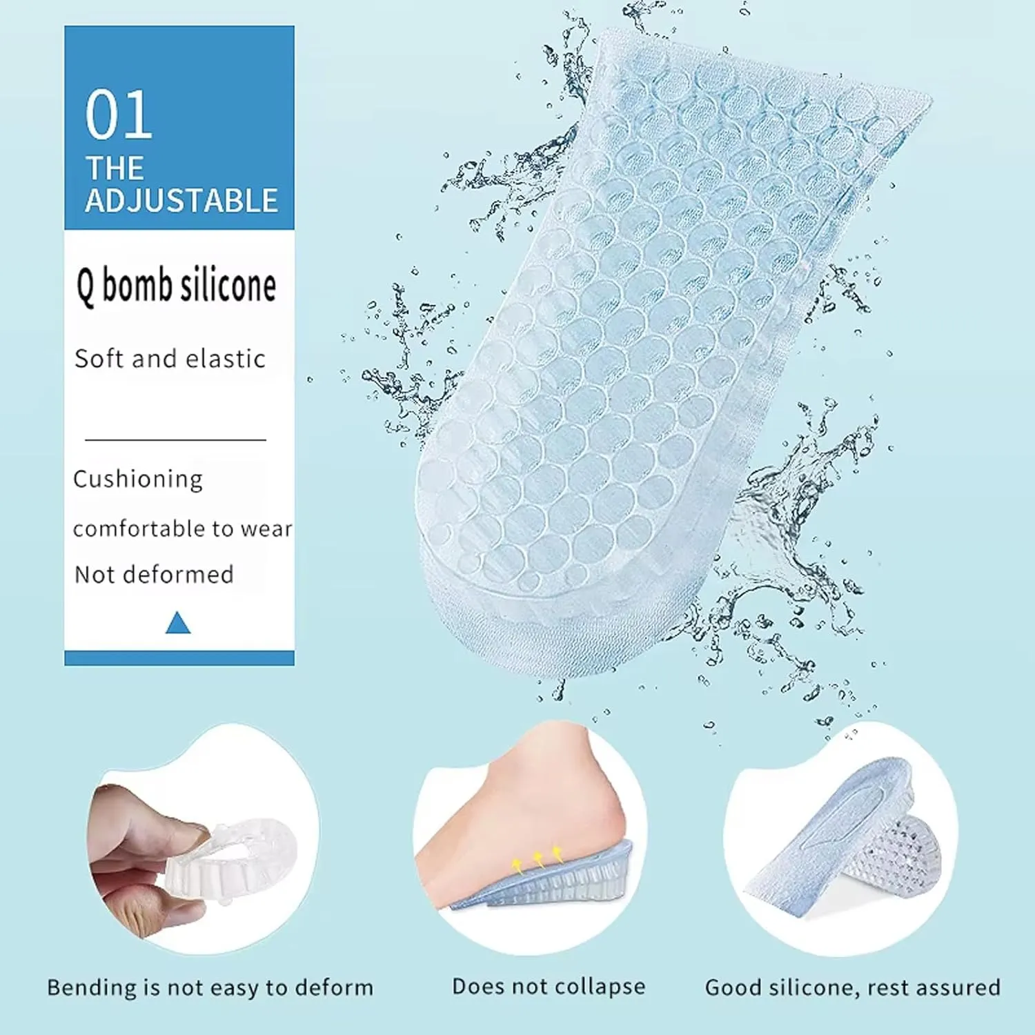 [Brand] 2 Pairs 5cm Height Increase Insoles  2-Layer Elastic Shock Absorbing Heel Lift, Air Cushion Taller Shoes Insoles for Sports & Casual Shoes