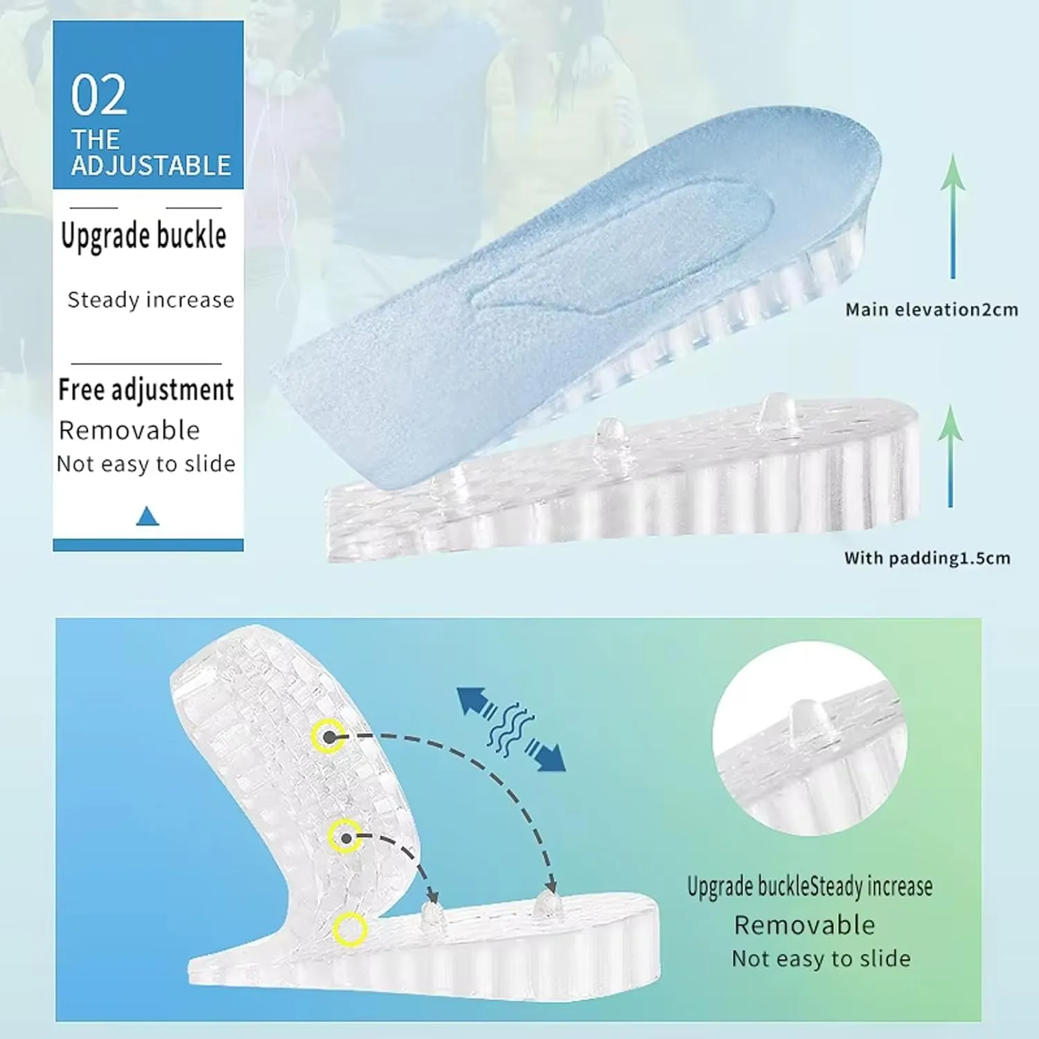 [Brand] 2 Pairs 5cm Height Increase Insoles  2-Layer Elastic Shock Absorbing Heel Lift, Air Cushion Taller Shoes Insoles for Sports & Casual Shoes