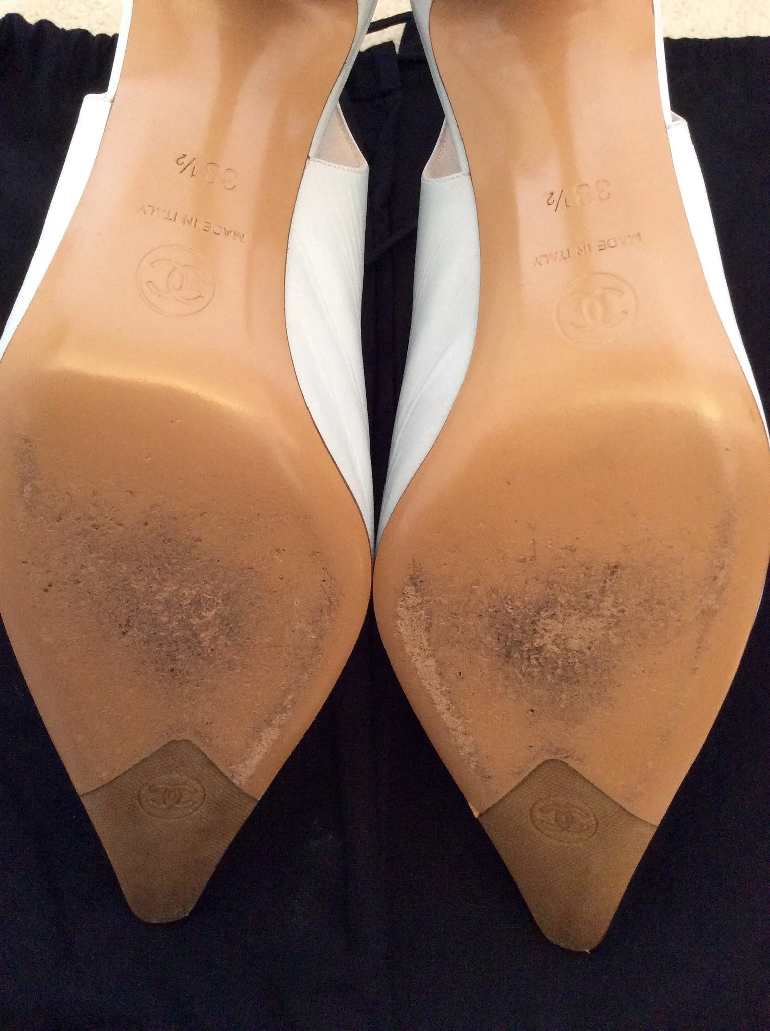 Brand New Chanel Palest Blue Leather Slingback Heels Size 5.5/38.5