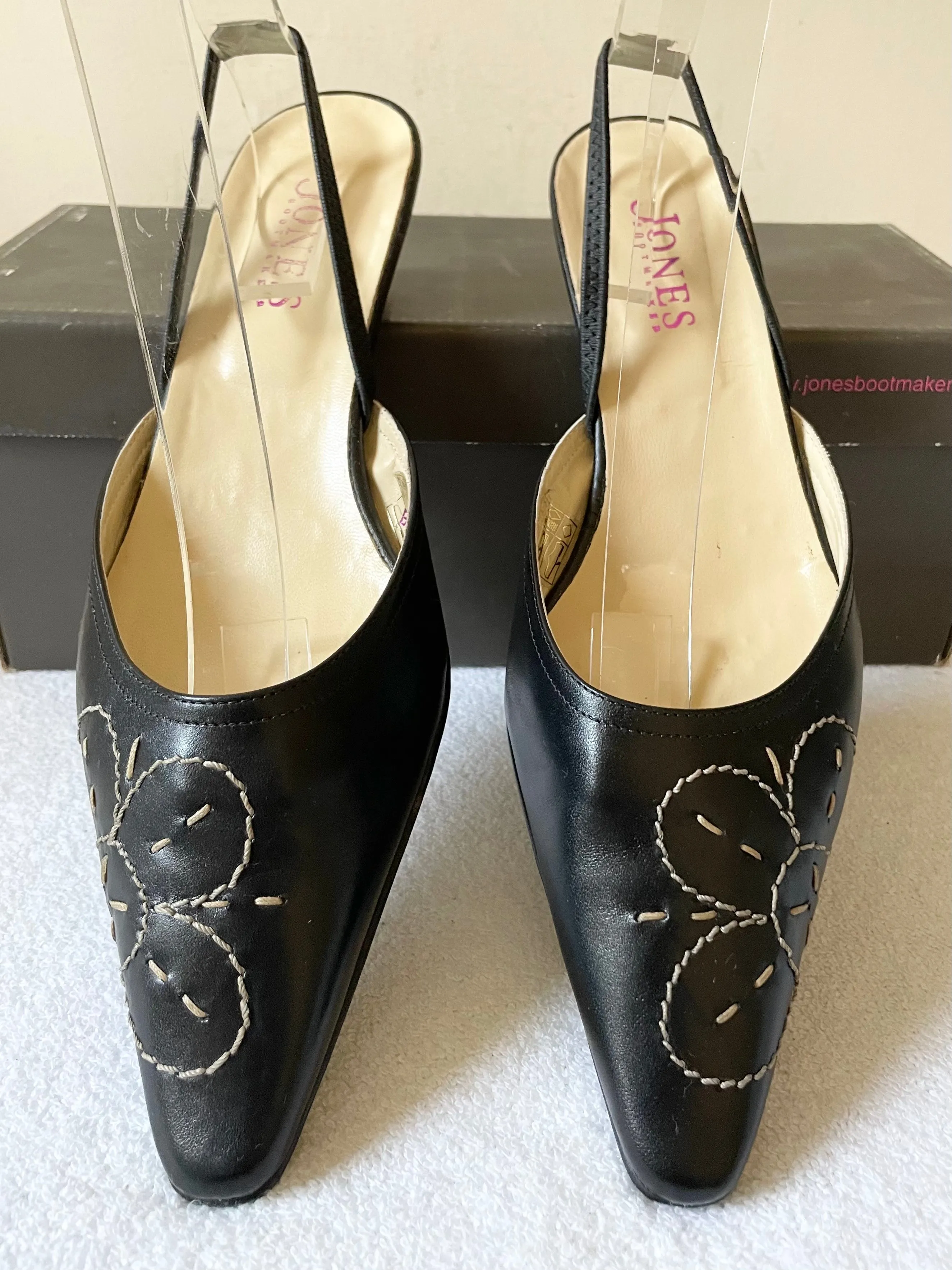 BRAND NEW JONES THE BOOTMAKER BLESS BLACK LEATHER SLINGBACK HEELS SIZE 7/40