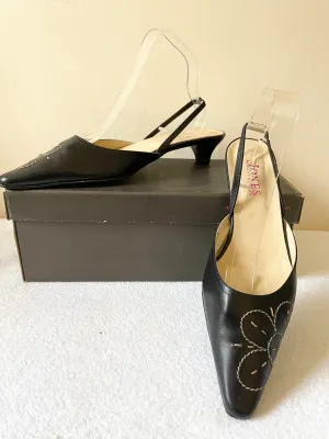 BRAND NEW JONES THE BOOTMAKER BLESS BLACK LEATHER SLINGBACK HEELS SIZE 7/40