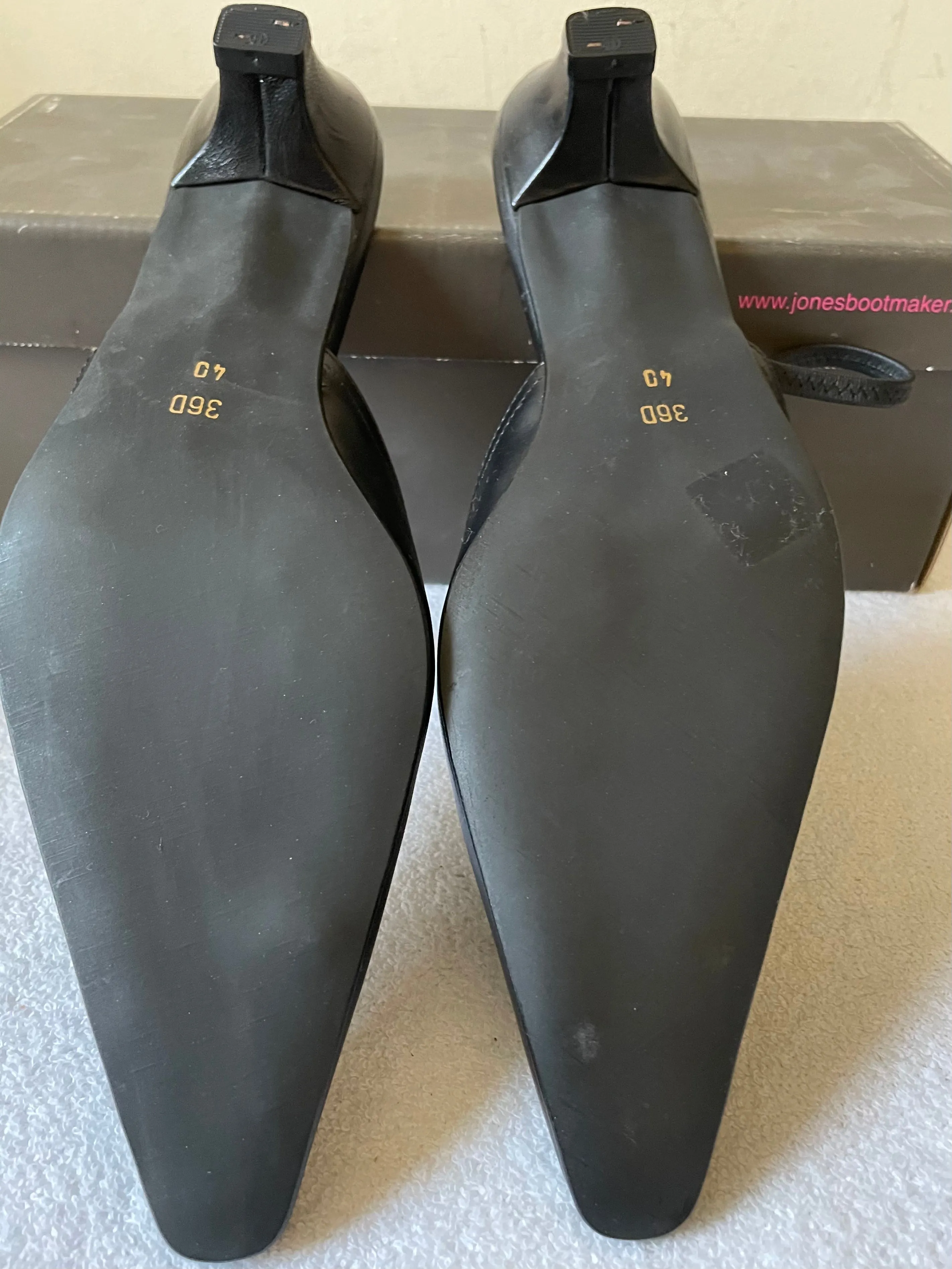 BRAND NEW JONES THE BOOTMAKER BLESS BLACK LEATHER SLINGBACK HEELS SIZE 7/40