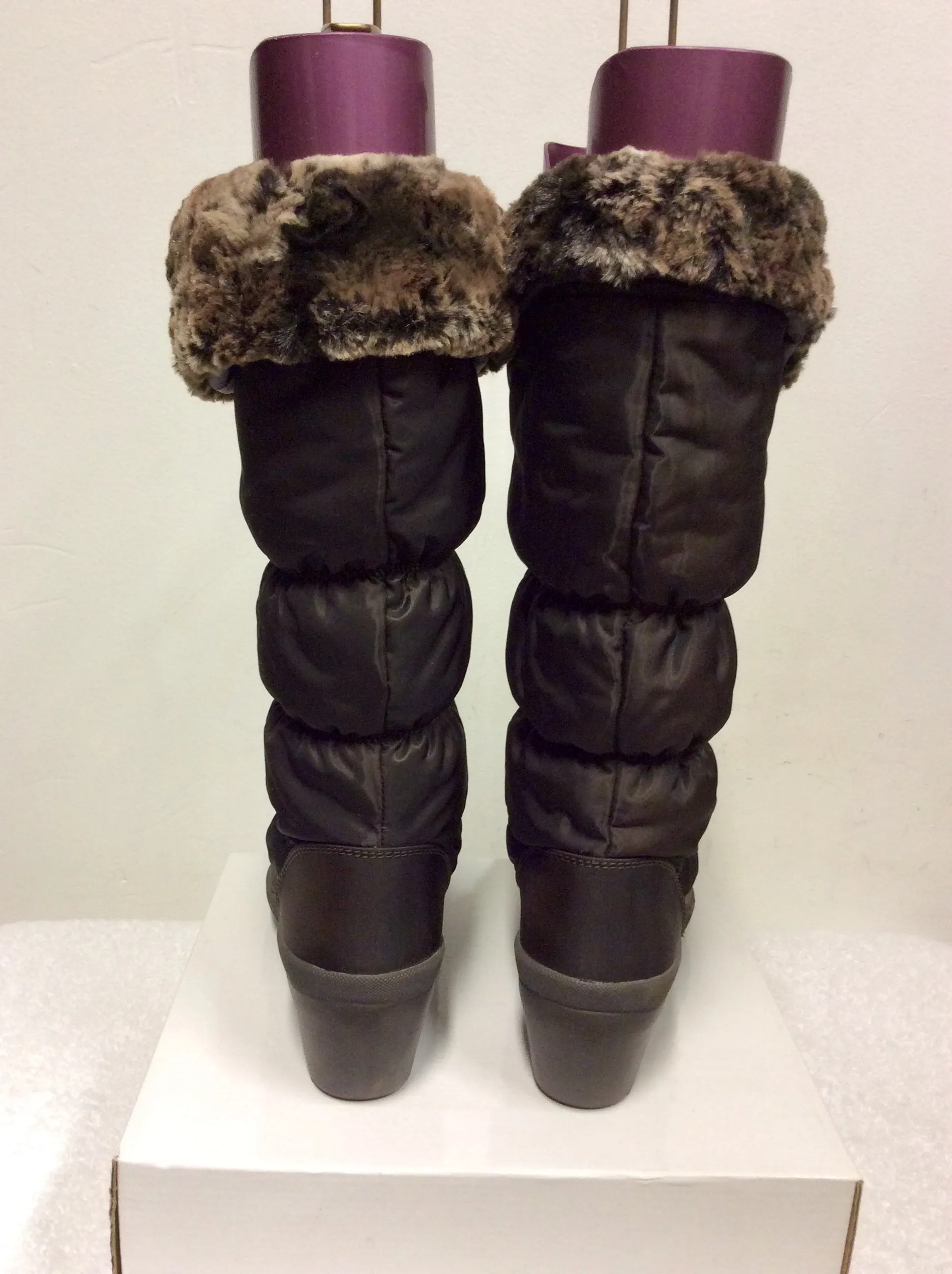 BRAND NEW PAVERS BROWN FAUX FUR LINED ZIP UP SNOW BOOTS SIZE 6/39