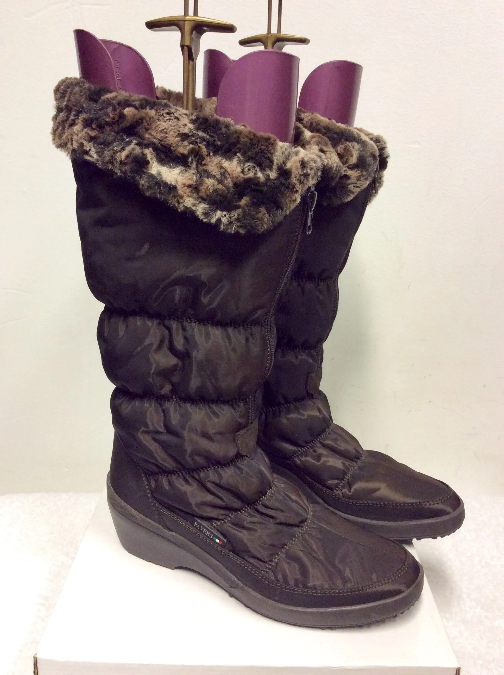 BRAND NEW PAVERS BROWN FAUX FUR LINED ZIP UP SNOW BOOTS SIZE 6/39
