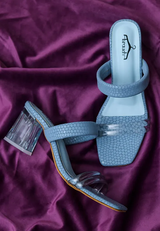 Brauch Women Blue Transparent Patterned Prism Block Heel
