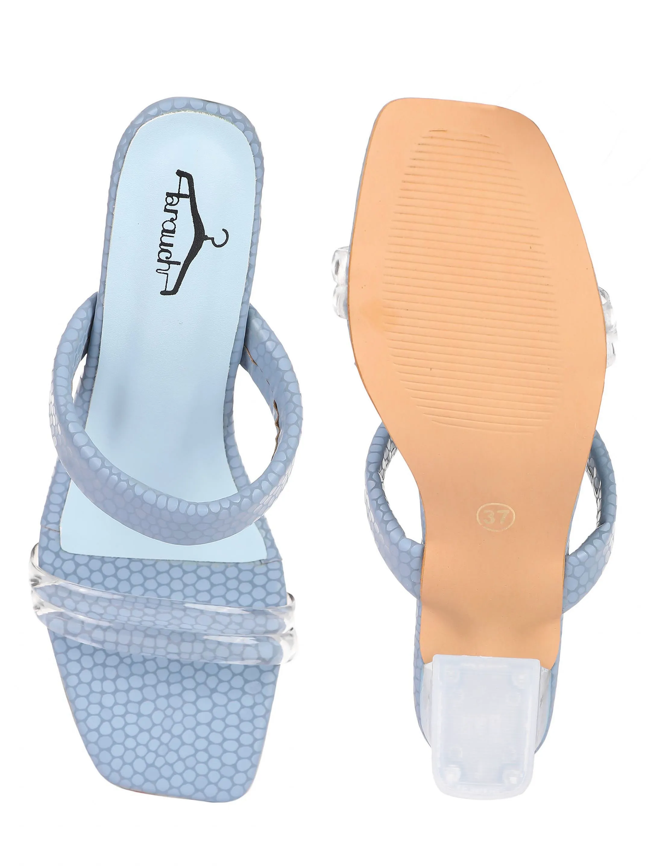 Brauch Women Blue Transparent Patterned Prism Block Heel