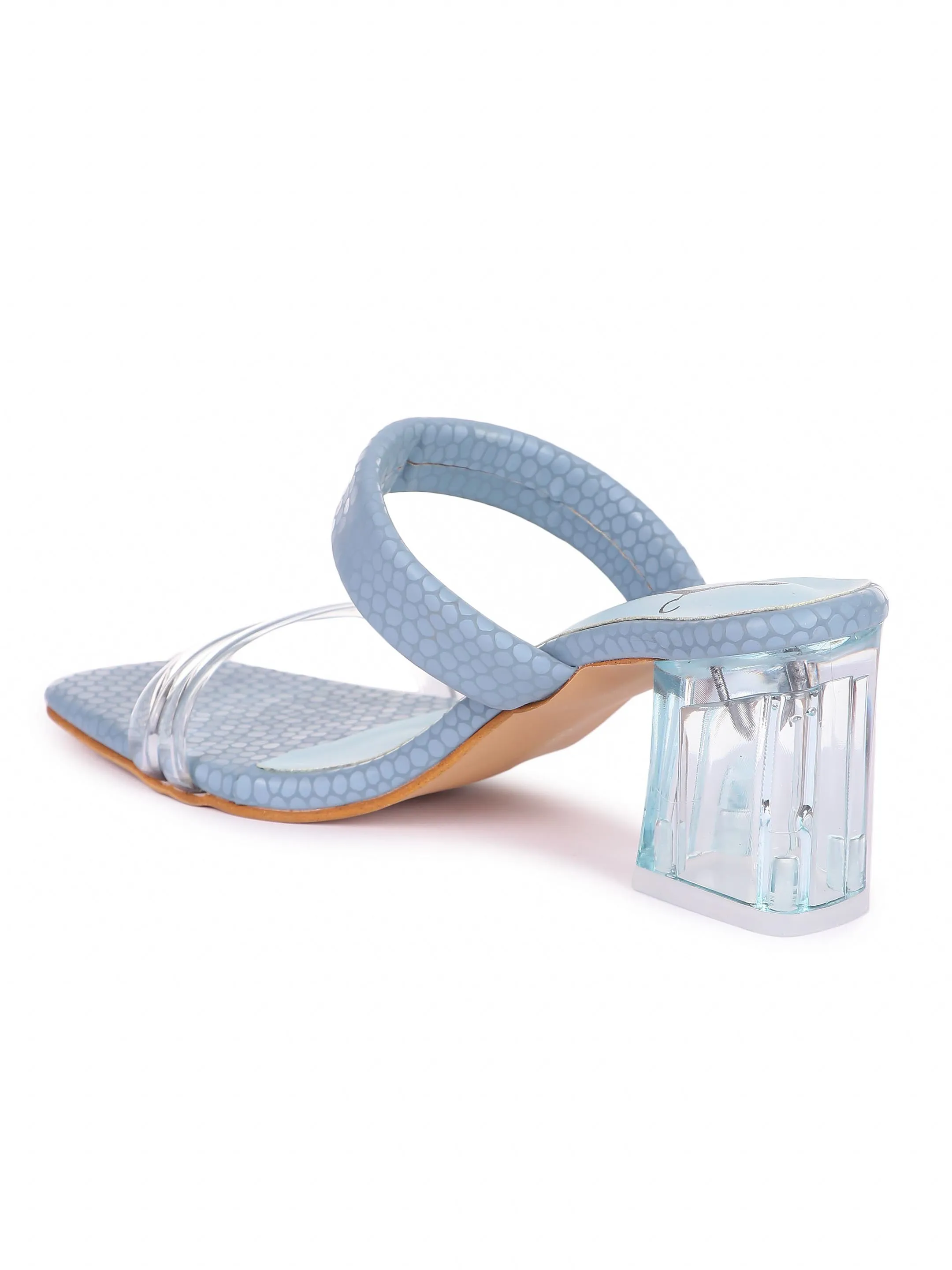 Brauch Women Blue Transparent Patterned Prism Block Heel