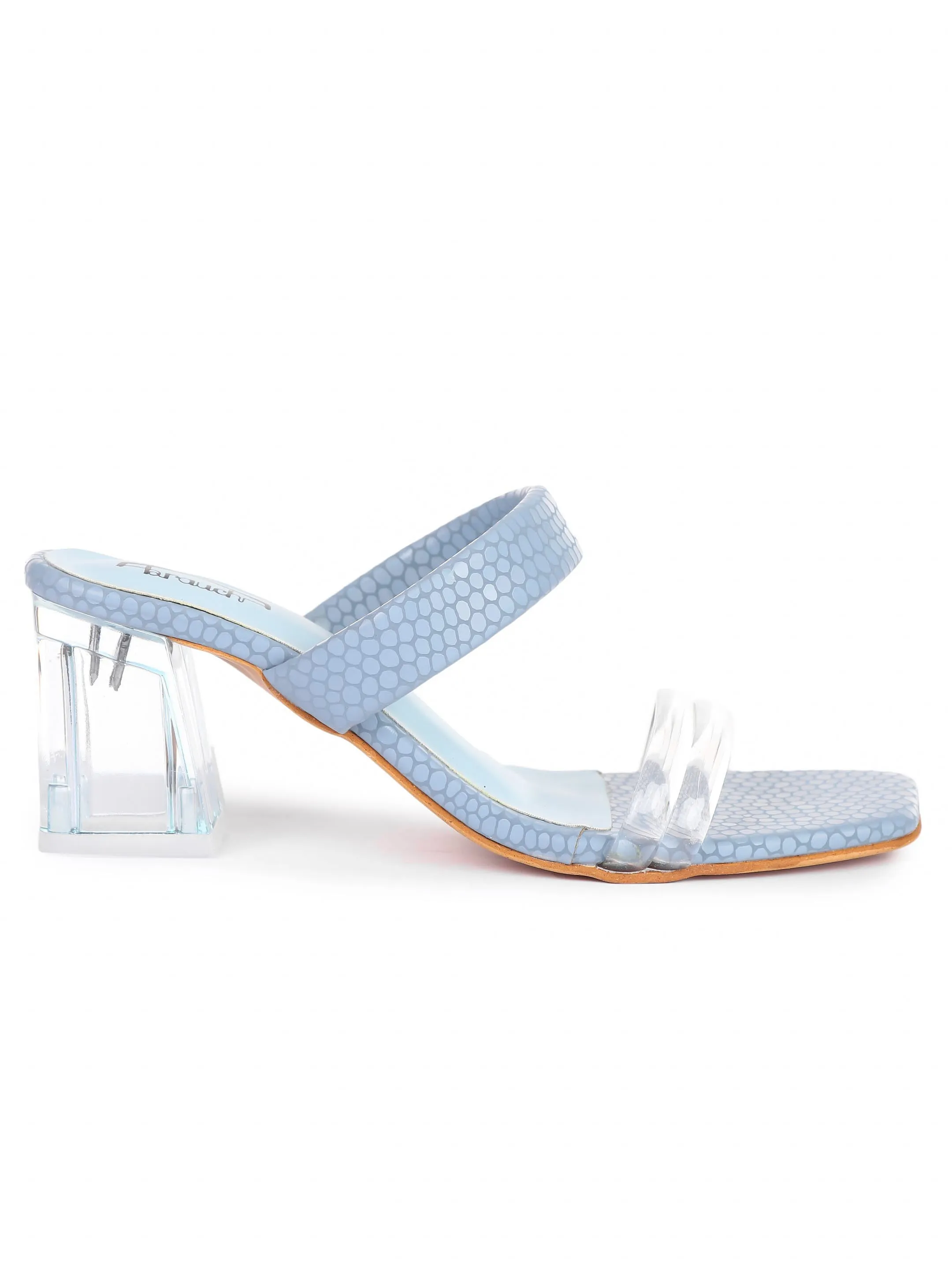 Brauch Women Blue Transparent Patterned Prism Block Heel