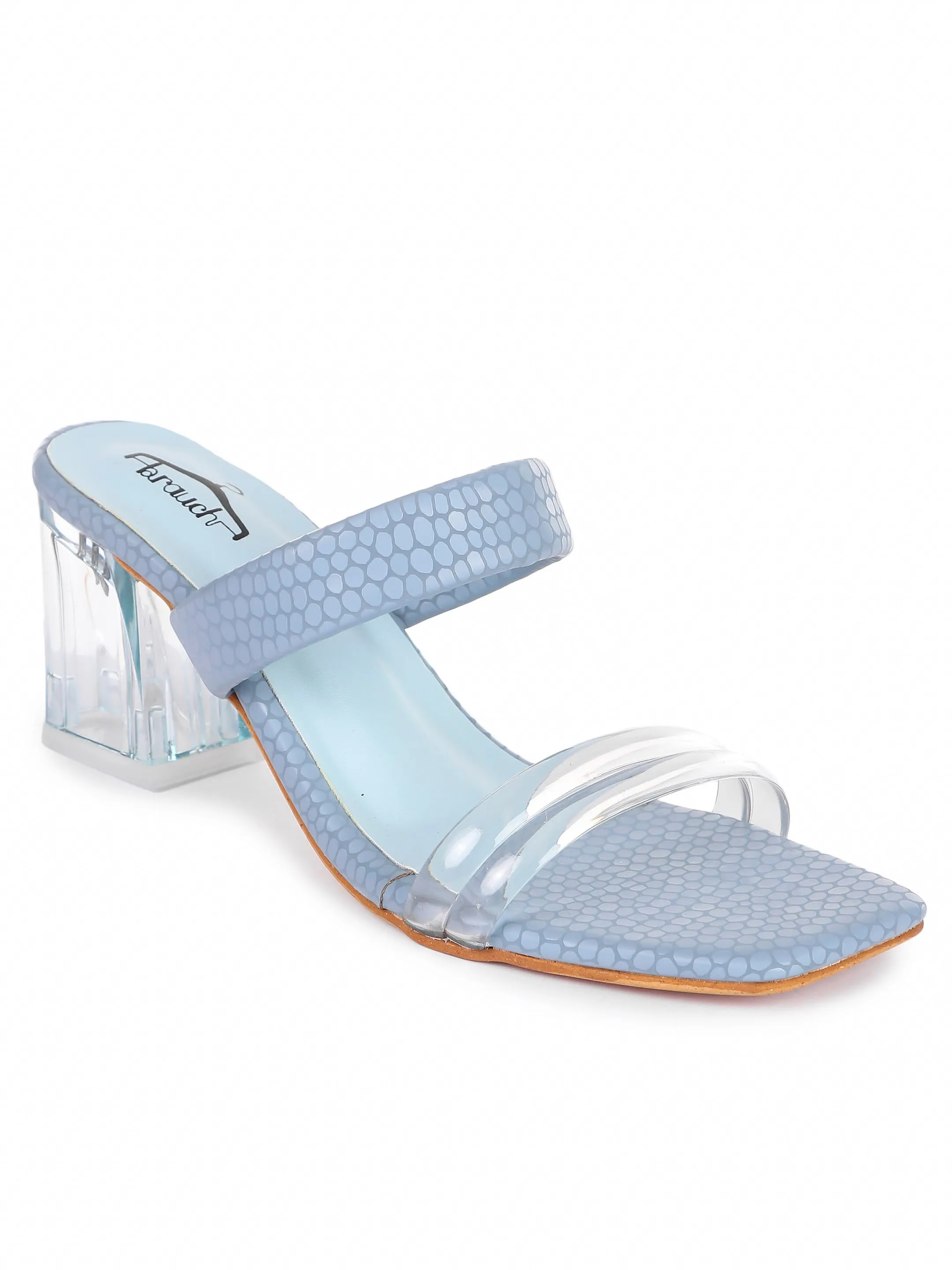 Brauch Women Blue Transparent Patterned Prism Block Heel