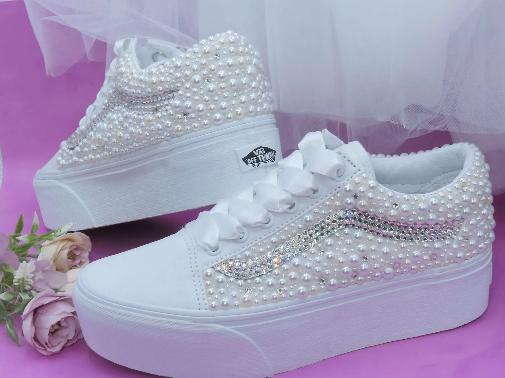 Bridal Crystal & Pearl Vans Platform trainers