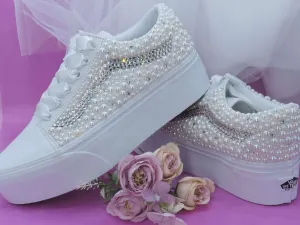 Bridal Crystal & Pearl Vans Platform trainers