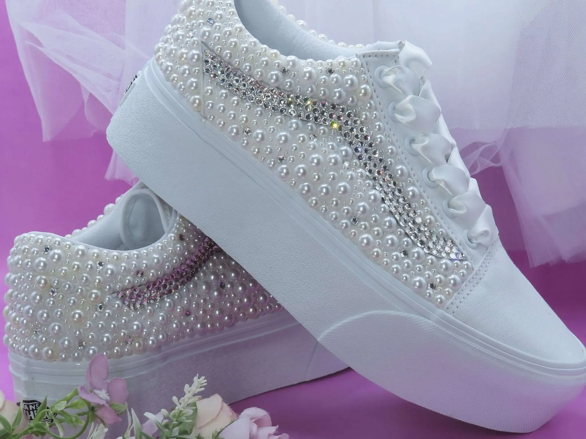 Bridal Crystal & Pearl Vans Platform trainers