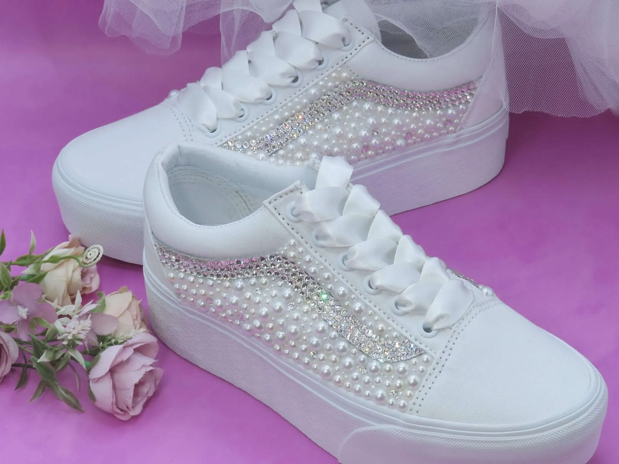 Bridal Crystal & Pearl Vans Platform trainers