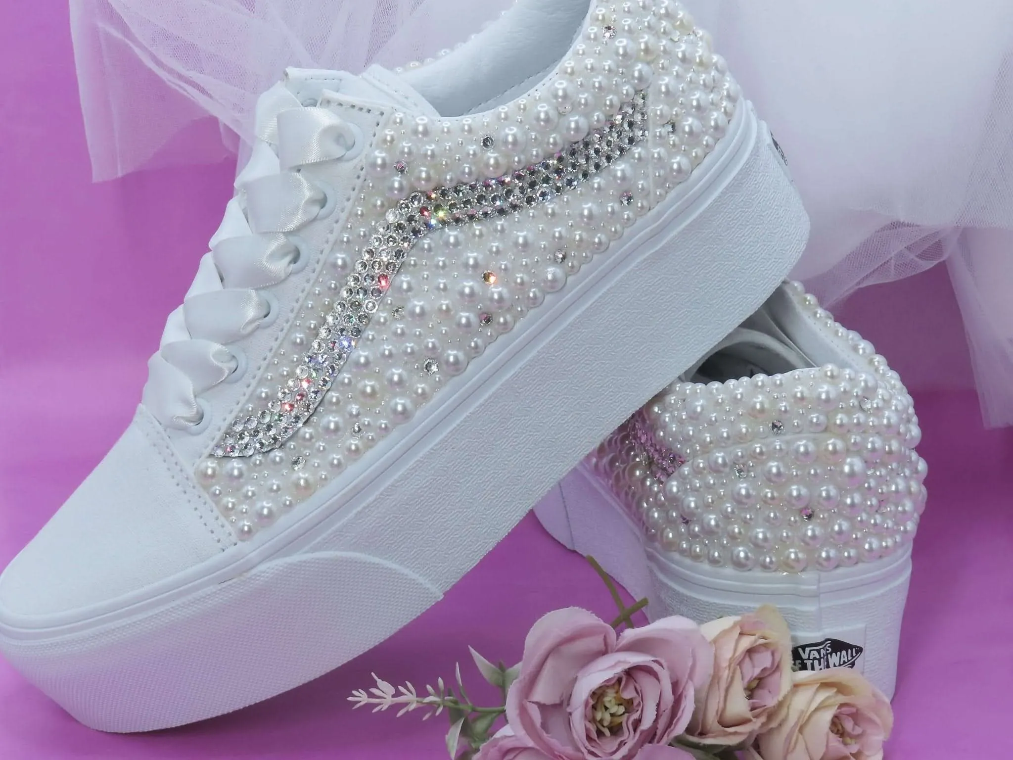 Bridal Crystal & Pearl Vans Platform trainers