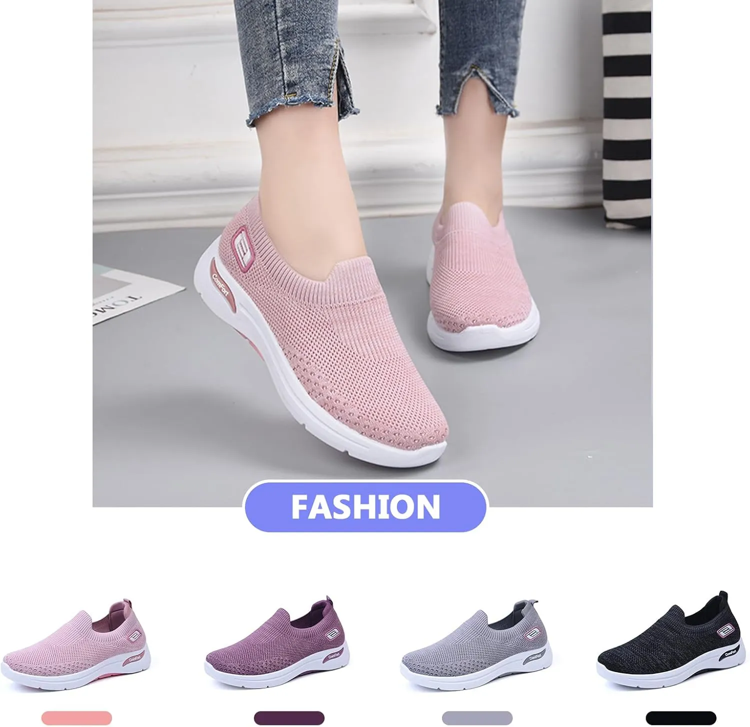 Buhelyc Women Walking Shoes Slip on Sneakers reathable Mesh Sneakers Lightweight Comfortable Casual Sports Shoes