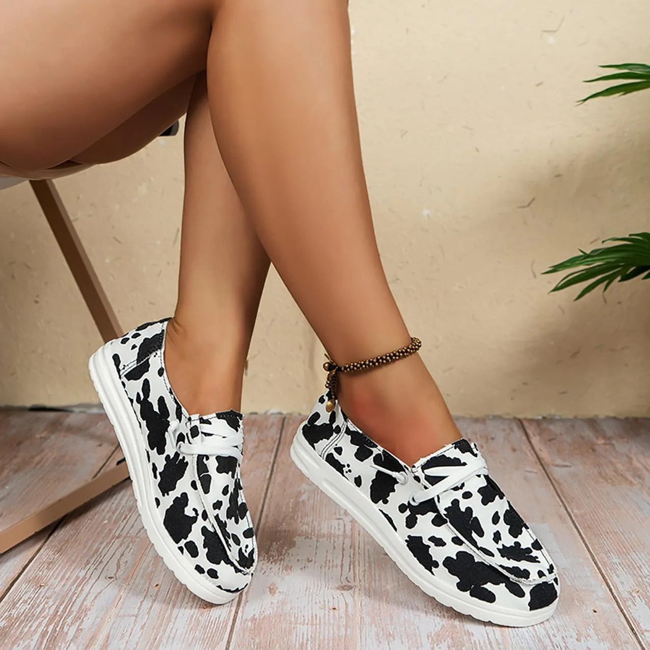 Canvas Sneakers for Women Slip-Ons Flats Ladies Loafers Men Comfort Lace Up Loafers Shoes Foam Flat Shoes Lace-Up Slip On Women Comfortable Print Sneakers