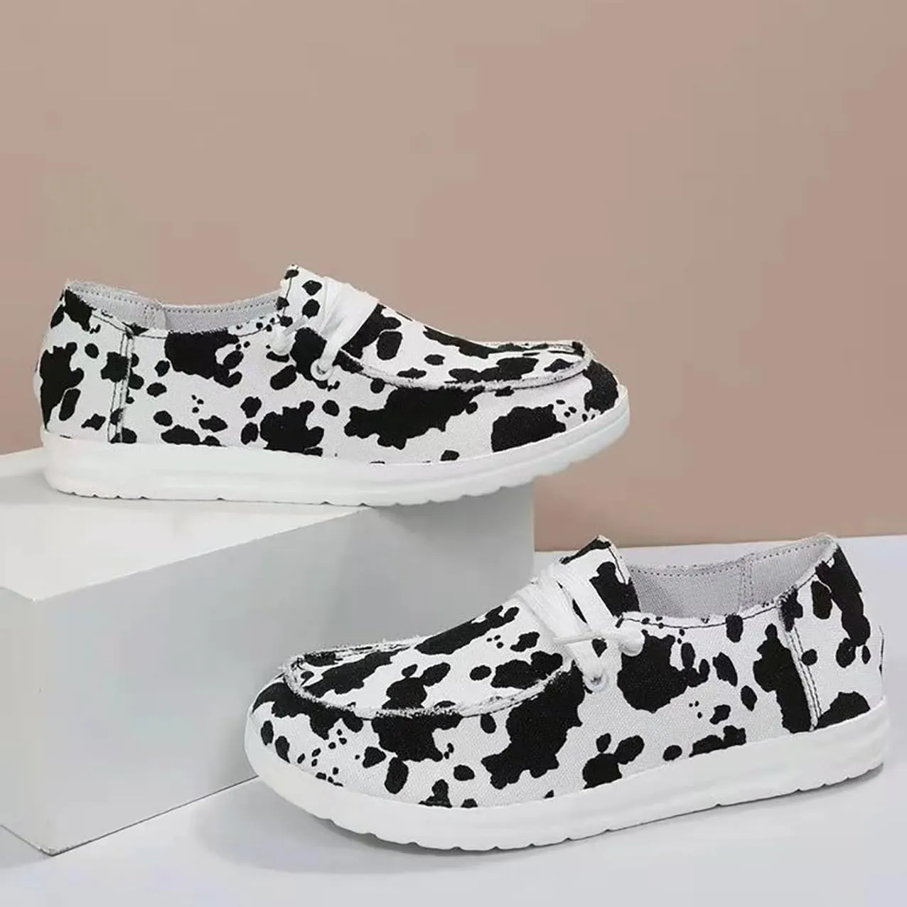 Canvas Sneakers for Women Slip-Ons Flats Ladies Loafers Men Comfort Lace Up Loafers Shoes Foam Flat Shoes Lace-Up Slip On Women Comfortable Print Sneakers