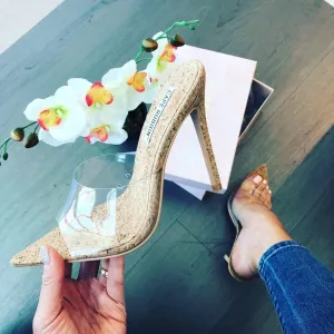 Cape Robbin MELROSE NUDE Clear Cork Slip-On Mule Pointy Open Toe Stiletto Heel