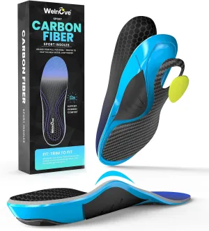 Carbon Fiber Sport Insoles with Arch Support - Welnove Shock Absorbing Performance Insoles for Running, Basketball, Baseball, Volleyball - Energy Return,Increased Performance and Injury Protection-XXL