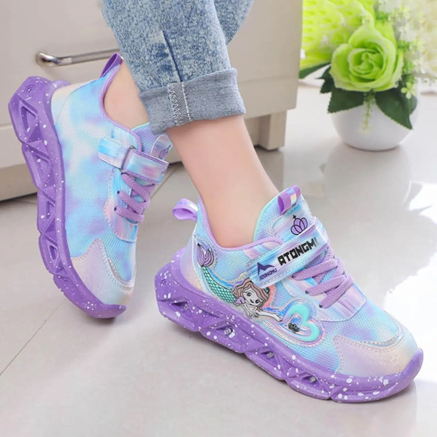 Cathalem Kids Girls Sneakers Light Up Pattern Sneaker Hook Loop Thick Bottom Non Slip Sports Shoes Fashion Casual Shoes