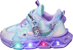 Cathalem Kids Girls Sneakers Light Up Pattern Sneaker Hook Loop Thick Bottom Non Slip Sports Shoes Fashion Casual Shoes