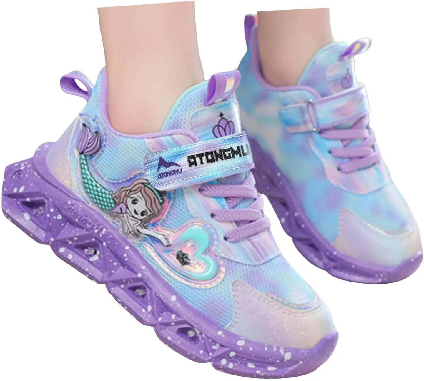 Cathalem Kids Girls Sneakers Light Up Pattern Sneaker Hook Loop Thick Bottom Non Slip Sports Shoes Fashion Casual Shoes