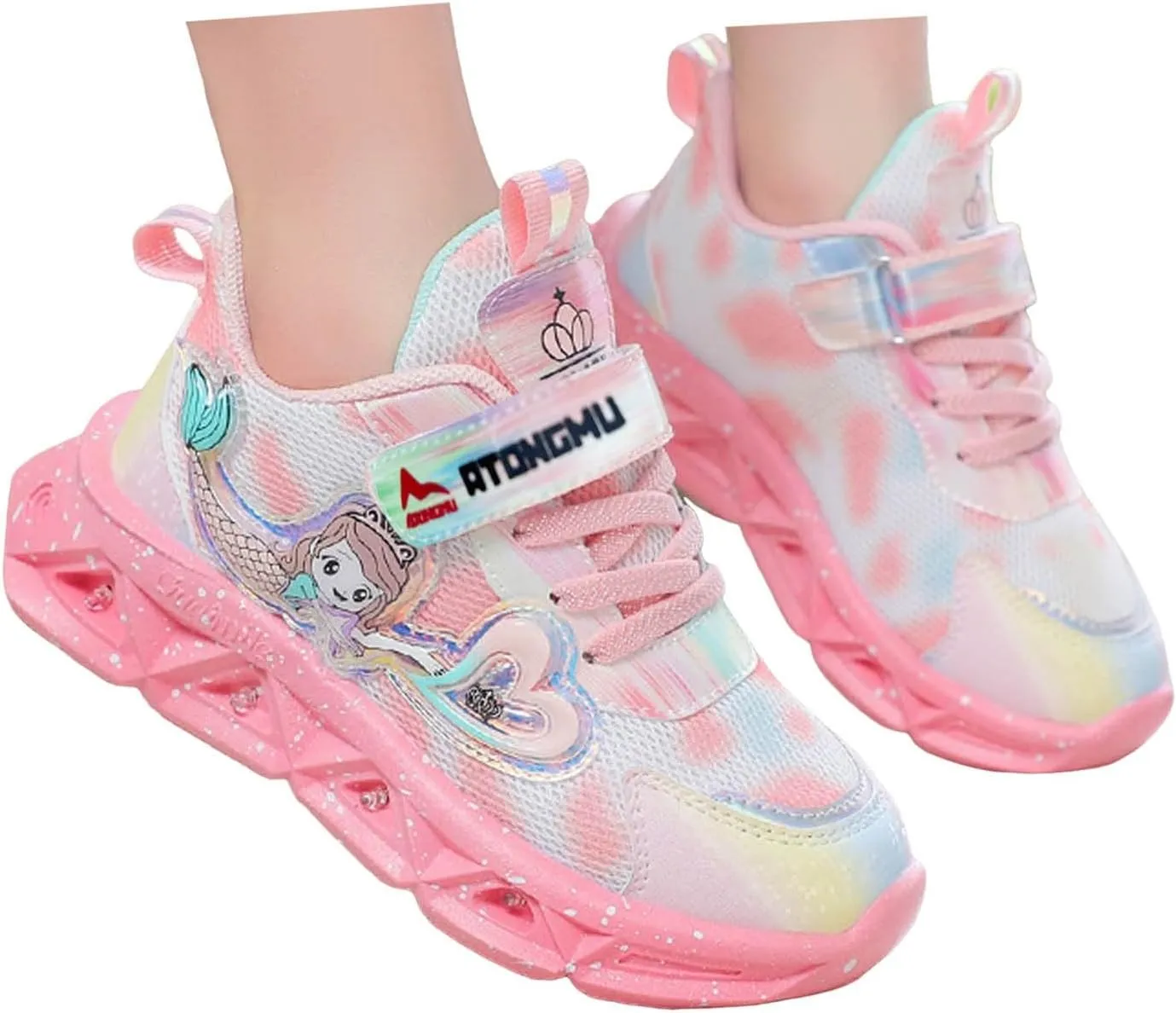 Cathalem Sneakers for Girls Light Up Pattern Sneaker Hook Loop Thick Bottom Non Slip Sports Shoes Fashion Casual Shoes