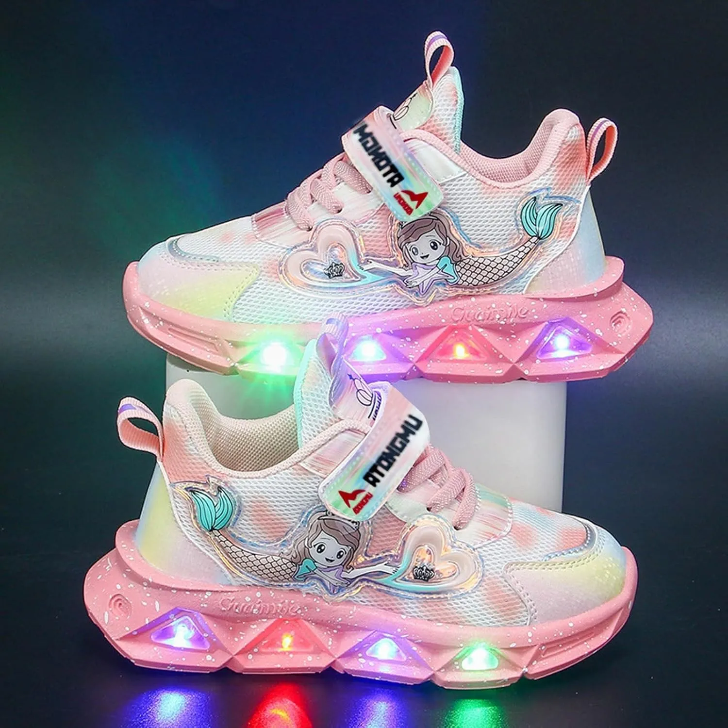 Cathalem Sneakers for Girls Light Up Pattern Sneaker Hook Loop Thick Bottom Non Slip Sports Shoes Fashion Casual Shoes